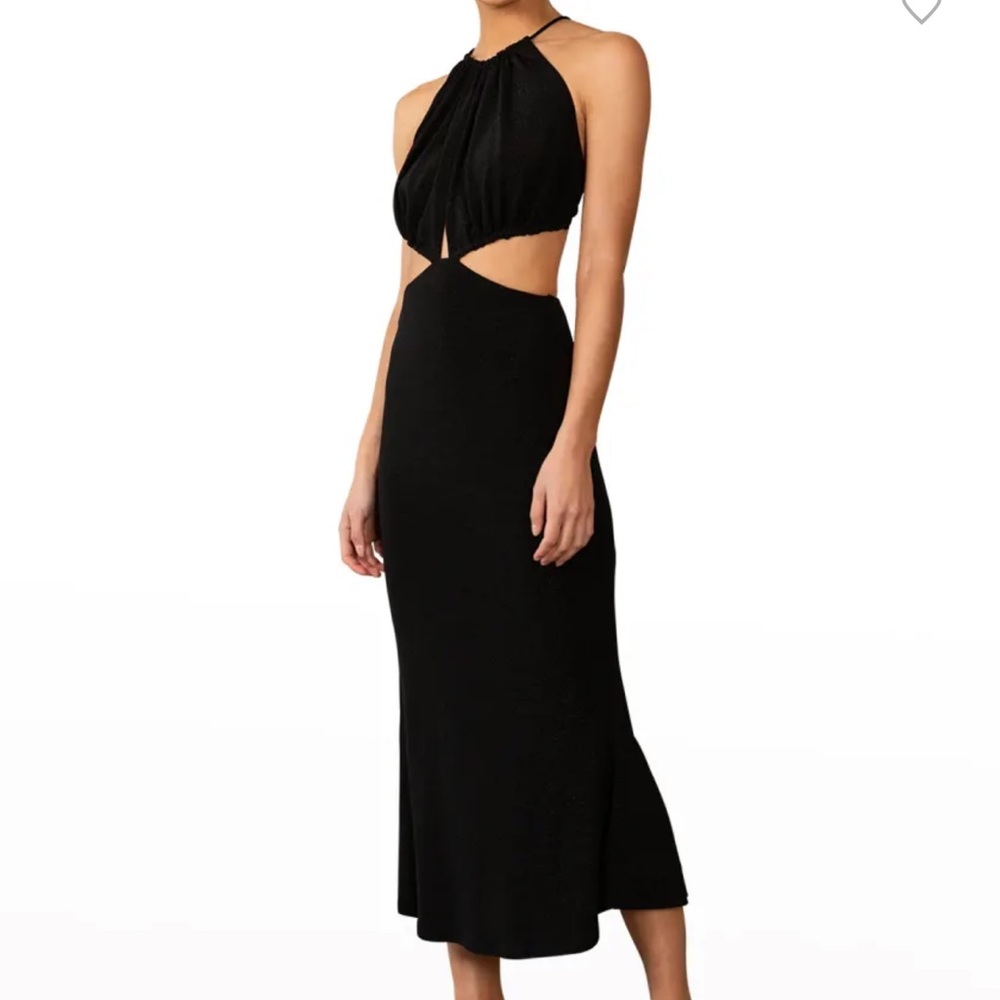 Misha Collection Black Angel Cut-Out Midi Halter Dress